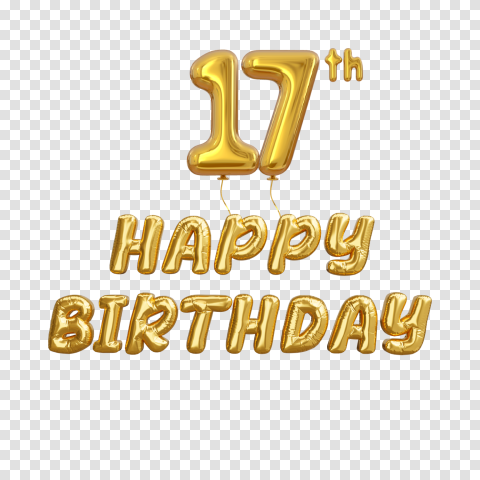 17th Happy Birthday Golden Text Png