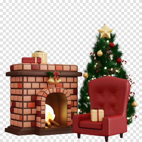 3d Christmas Illustration With Fireplace Png Edit