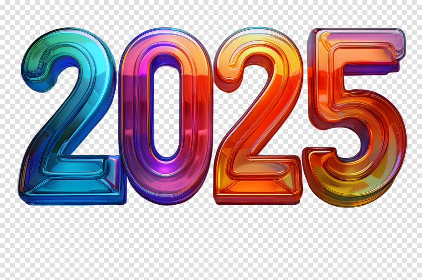 Colorful 2025 Glass Text PNG Free Editing HD