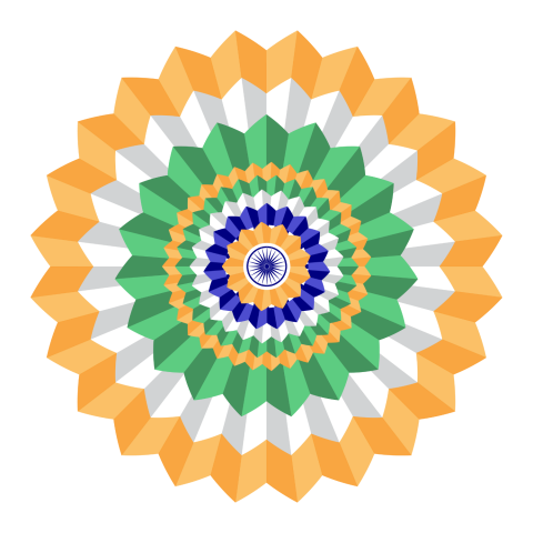 Colorful flower with blue center on transparent background Png, perfect for 15 August