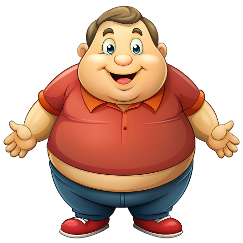 Fat cartoon character male clipart PNG transparent background