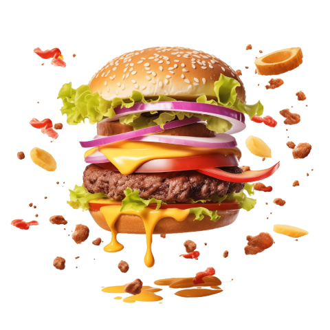 Flying Burger transparent background Png Stock