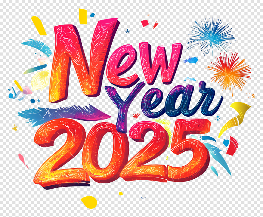 Free New Year 2025 Colorful Text Clipart Png