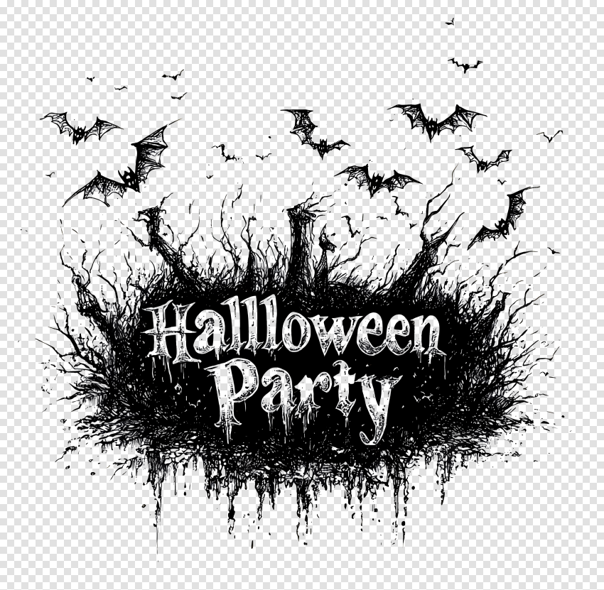 Halloween Party Text With Crow Png Vector