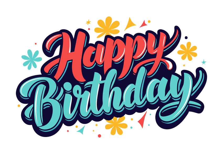 Happy Birthday Text Png Typography Illustration Clipart