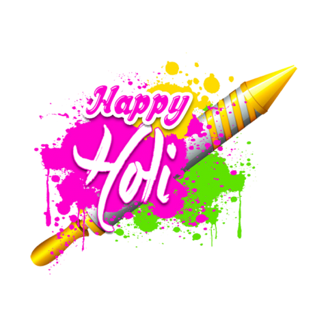 Happy Holi Text with Pichkari PNG