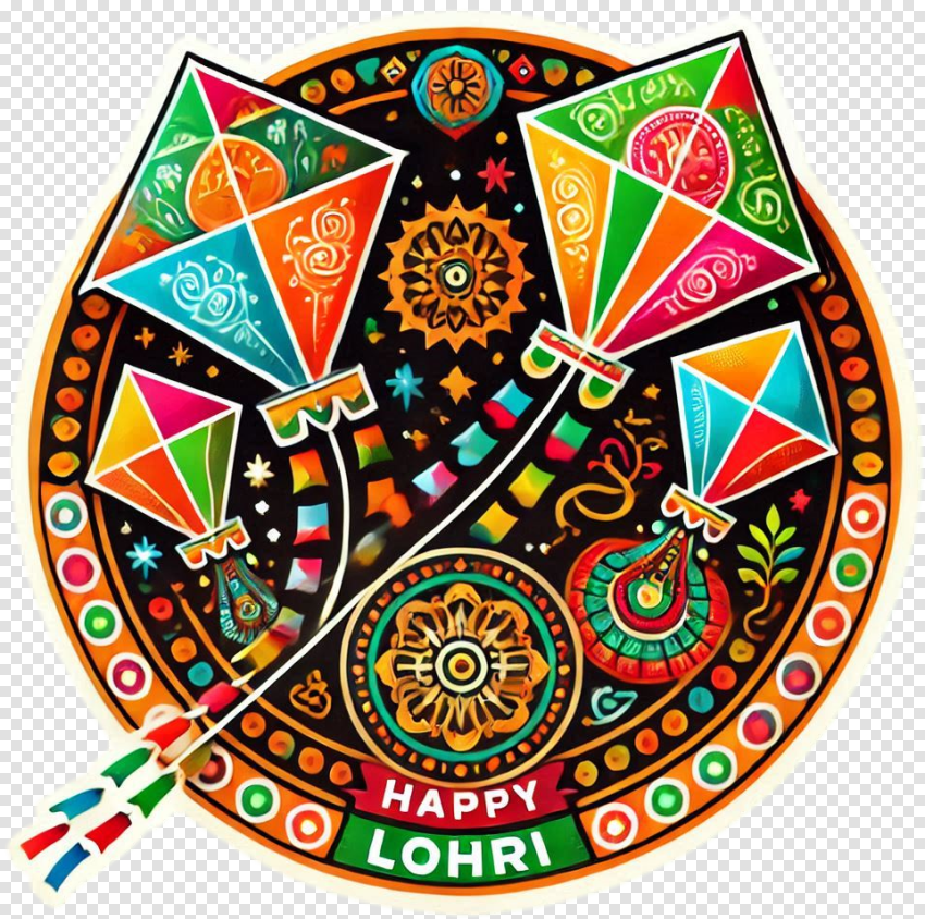 Happy Lohri Png With Colorful Kite Designs For Edit