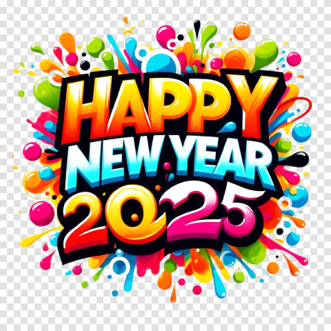 Happy new year 2025 text Colorful PNG Image