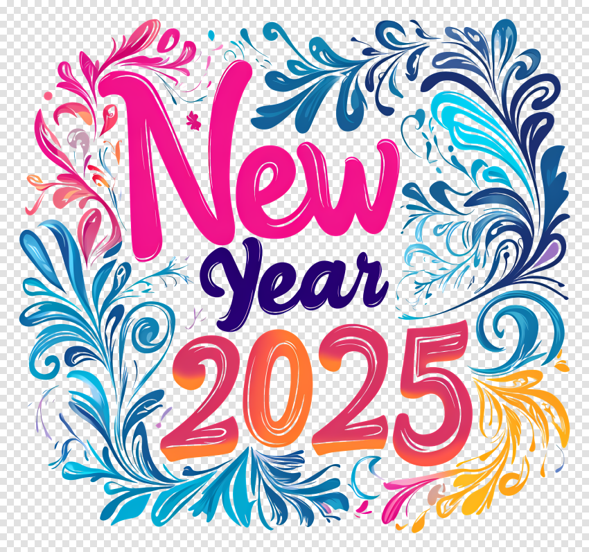 Happy New Year 2025 Transparent Background Vector
