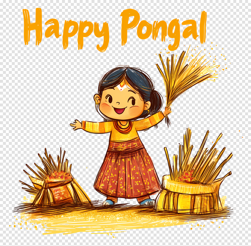 Happy Pongal Png With Girl Transparent Background