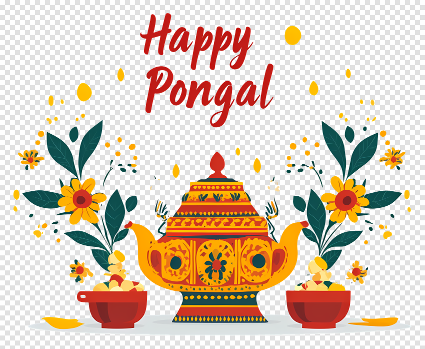 Happy Pongal With Colorful Pot Png Clipart Hd