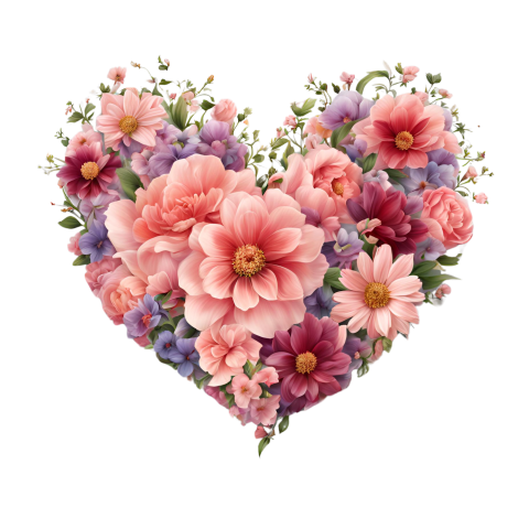 Heart shaped flowers in PNG format with additional heart Png