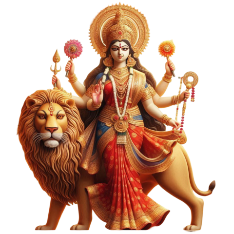 Hindu Goddess Durga Maa sitting on a tiger PNG image download