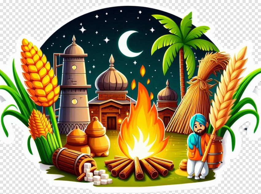 India Lohri Png With Dhol And Bonfire Download