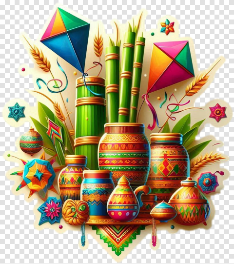 India Lohri Png With Wheat And Kites Download