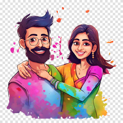 Indian Festival Holi Colorful Couple Png Image