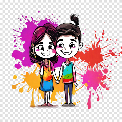 Indian Festival Holi Colors Couple Png Image
