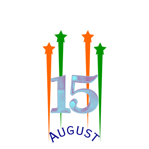 Indian flag on 15th August, Independence Day text in PNG format