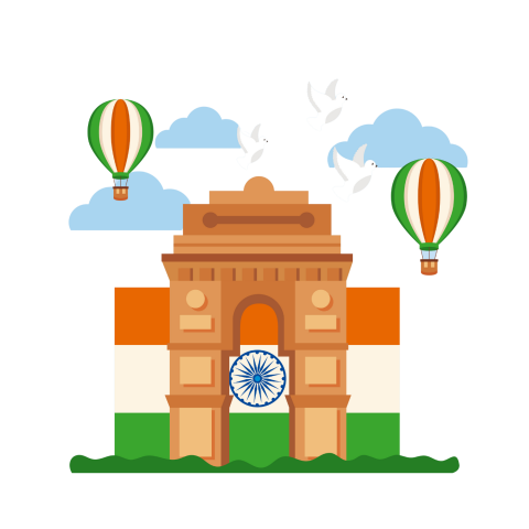 Indian flag with balloons and birds flying over it, 15 August PNG