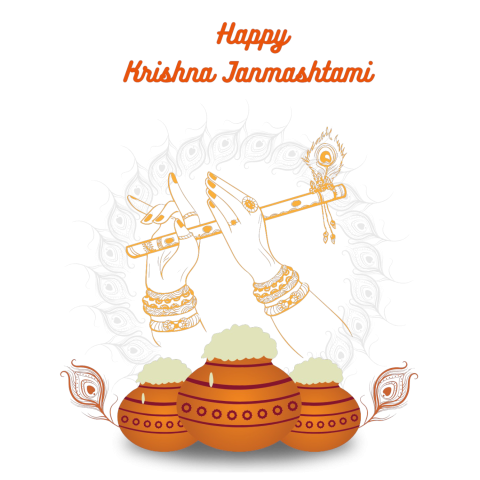 Janmashtami, showcasing vibrant colors and festive elements in a PNG format