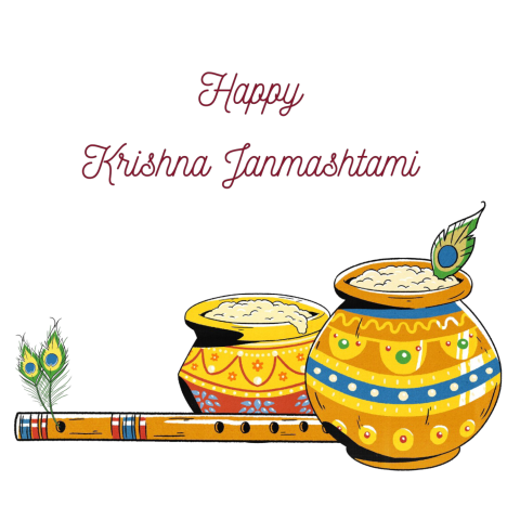 Krishna celebrating Janmashtami festive elements in a PNG format