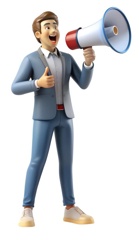 Man speaking with megaphone illustration Png Stock