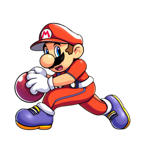 Mario runs energetically with a ball in his hand PNG format