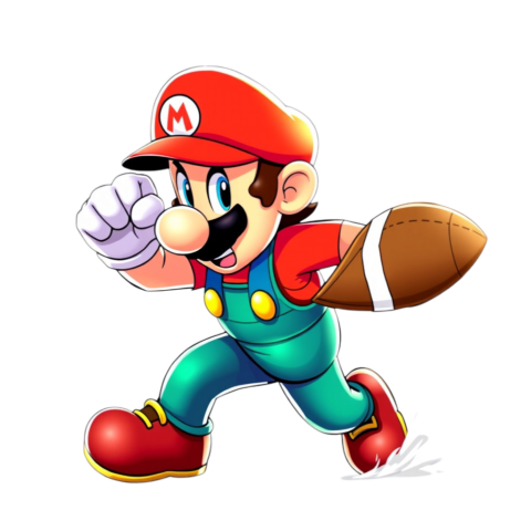 Mario sprinting energetically while holding a football png Clipart