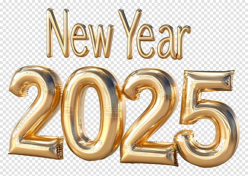 New Year 2025 Text Golden Color Png Clipart