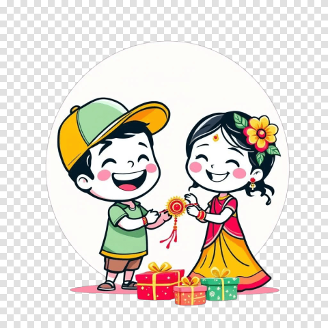 Raksha bandhan png cartoon kids sister tying rakhi boy green transparent