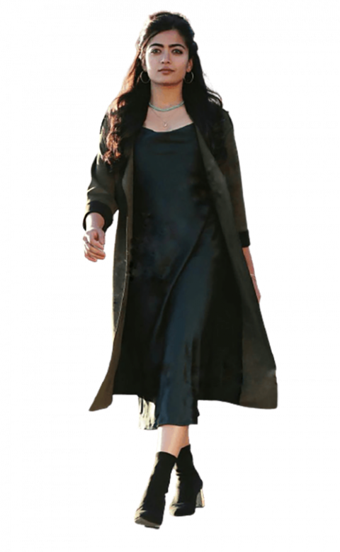 Rashmika Mandana Indian Girl PNG Images Black Dress Transparent