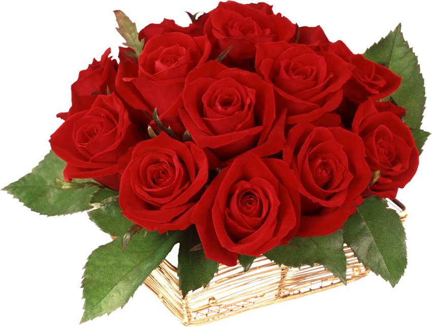 Red Rose Basket Bouquet Flower PNG