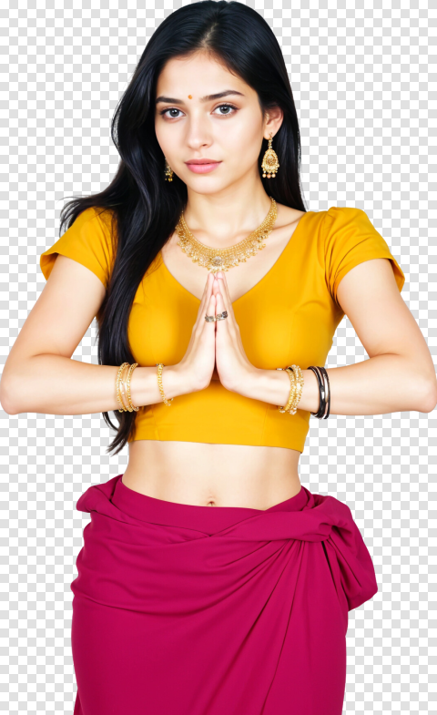 Sinhala Tamil Girl Ayubowan Pose PNG