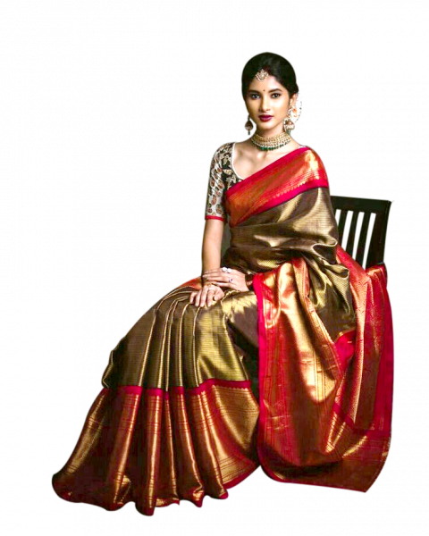Sitting Girl Png In Silk Saree Download