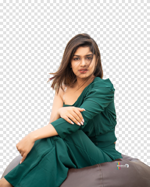 Sitting Indian Girl PNG With Saree Download