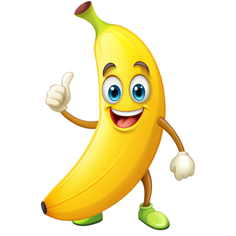 Transparent background Banana fruit cartoon character
