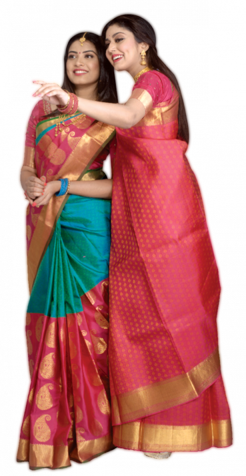 Two Girls PNG In Silk Saree Free Download