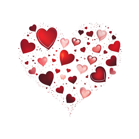 Two red Valentine hearts on black background, heart Png