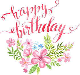 Happy Birthday Text with Water Colour flower